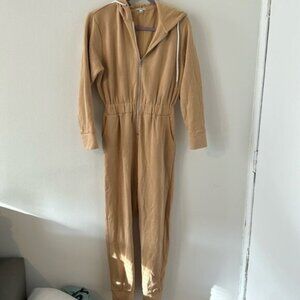 WeWoreWhat Women's Tan Long Sleeves Zip Front Hooded Jumpsuit Size Extra Small